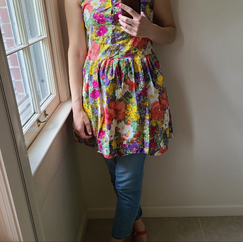 Vintage bright floral sleeveless dress S